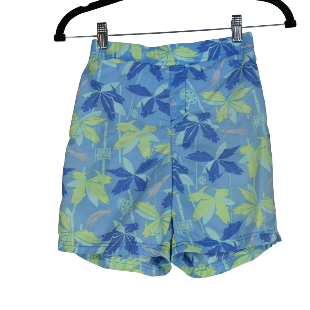 Columbia PFG Blue Swim Trunks Boys Medium 10 12 Elastic Mesh Fish Reels Squid